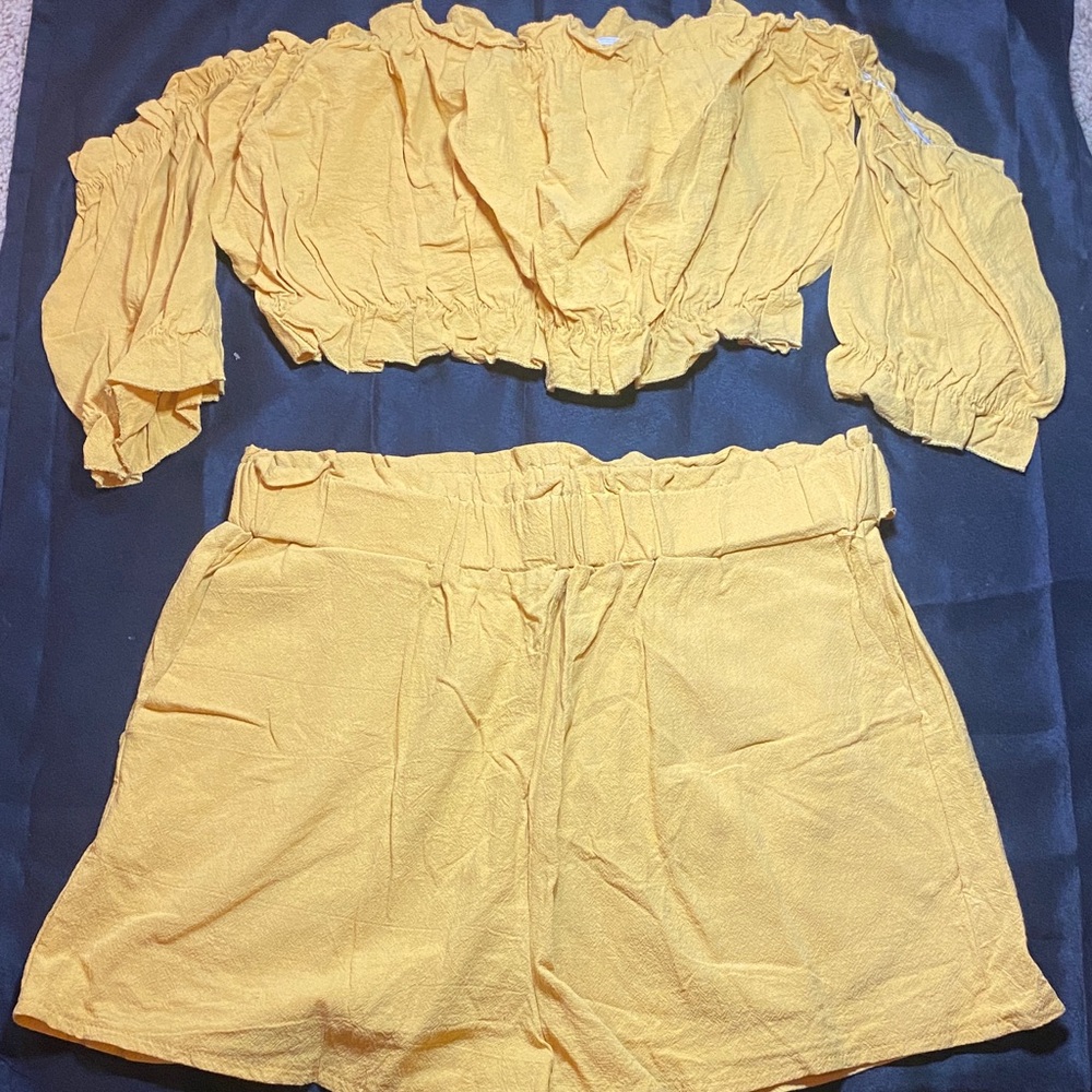 Yellow Off-Shoulder Top and Shorts Set